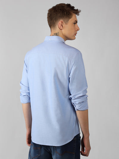 Men's Light Blue Solid Spread Collar Full Sleeve Regular Fit Shirt