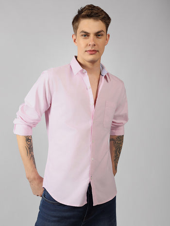 Men's Light Pink Solid Spread Collar Full Sleeve Regular Fit Shirt