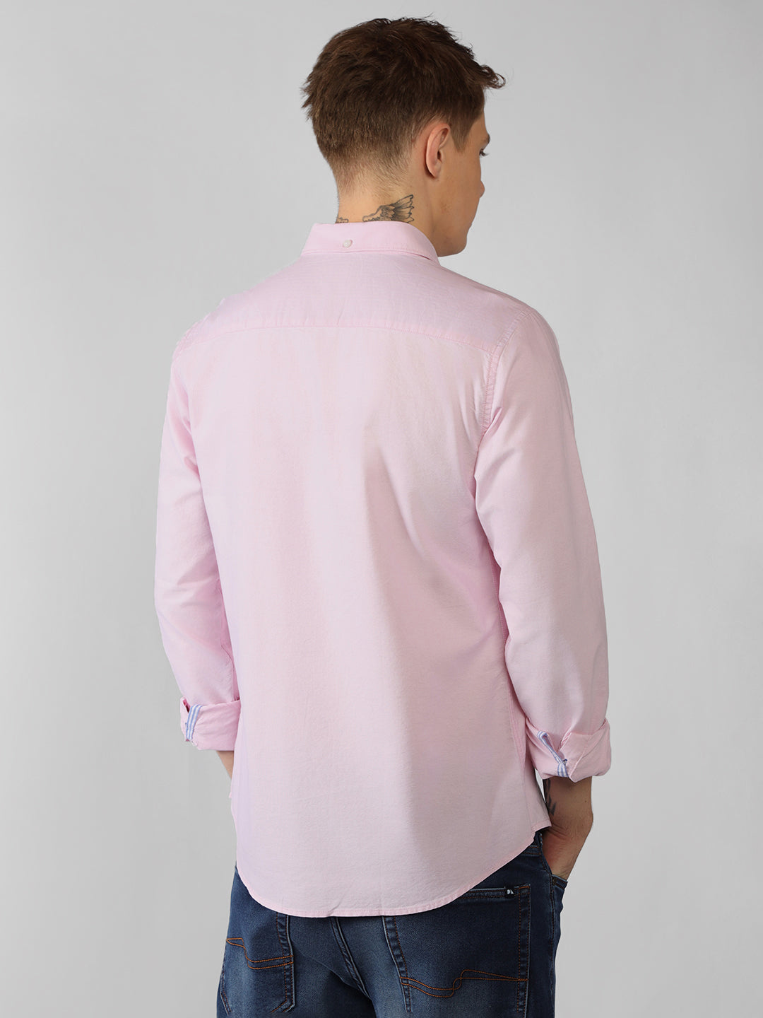 Men's Light Pink Solid Spread Collar Full Sleeve Regular Fit Shirt