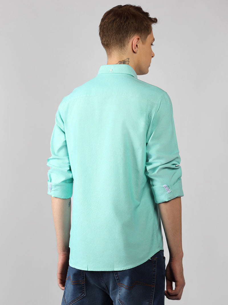 Men's Teal Solid Spread Collar Full Sleeve Regular Fit Shirt