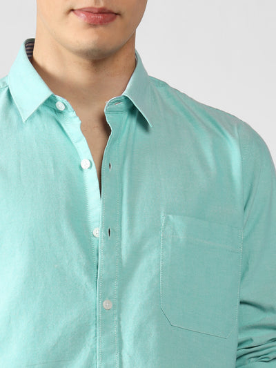 Men's Teal Solid Spread Collar Full Sleeve Regular Fit Shirt