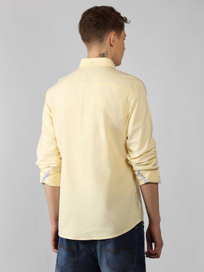 Men's Yellow Solid Spread Collar Full Sleeve Regular Fit Shirt