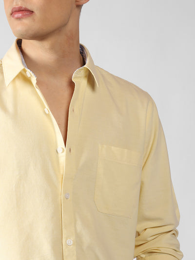 Men's Yellow Solid Spread Collar Full Sleeve Regular Fit Shirt