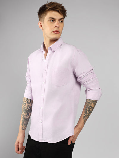 Men's Light Pink Solid Spread Collar Full Sleeve Regular Fit Shirt