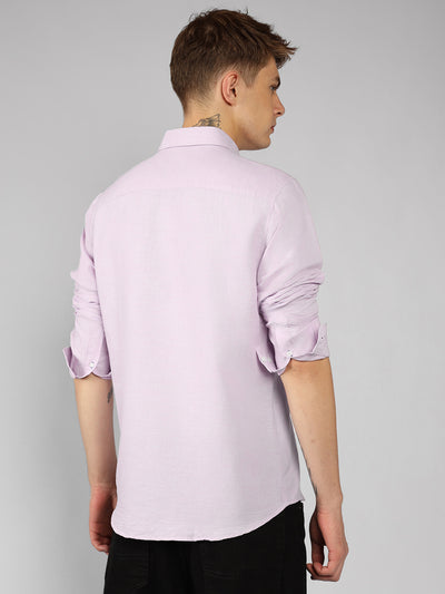 Men's Light Pink Solid Spread Collar Full Sleeve Regular Fit Shirt