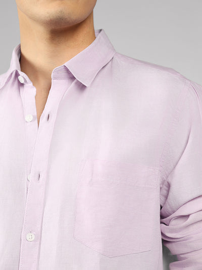 Men's Light Pink Solid Spread Collar Full Sleeve Regular Fit Shirt