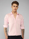 Men's Dusty Pink Solid Spread Collar Full Sleeve Regular Fit Shirt