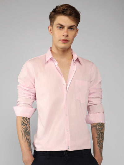 Men's Dusty Pink Solid Spread Collar Full Sleeve Regular Fit Shirt