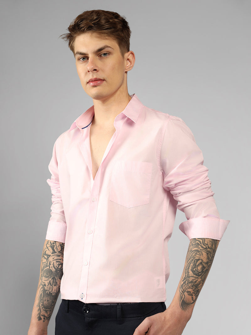 Men's Dusty Pink Solid Spread Collar Full Sleeve Regular Fit Shirt