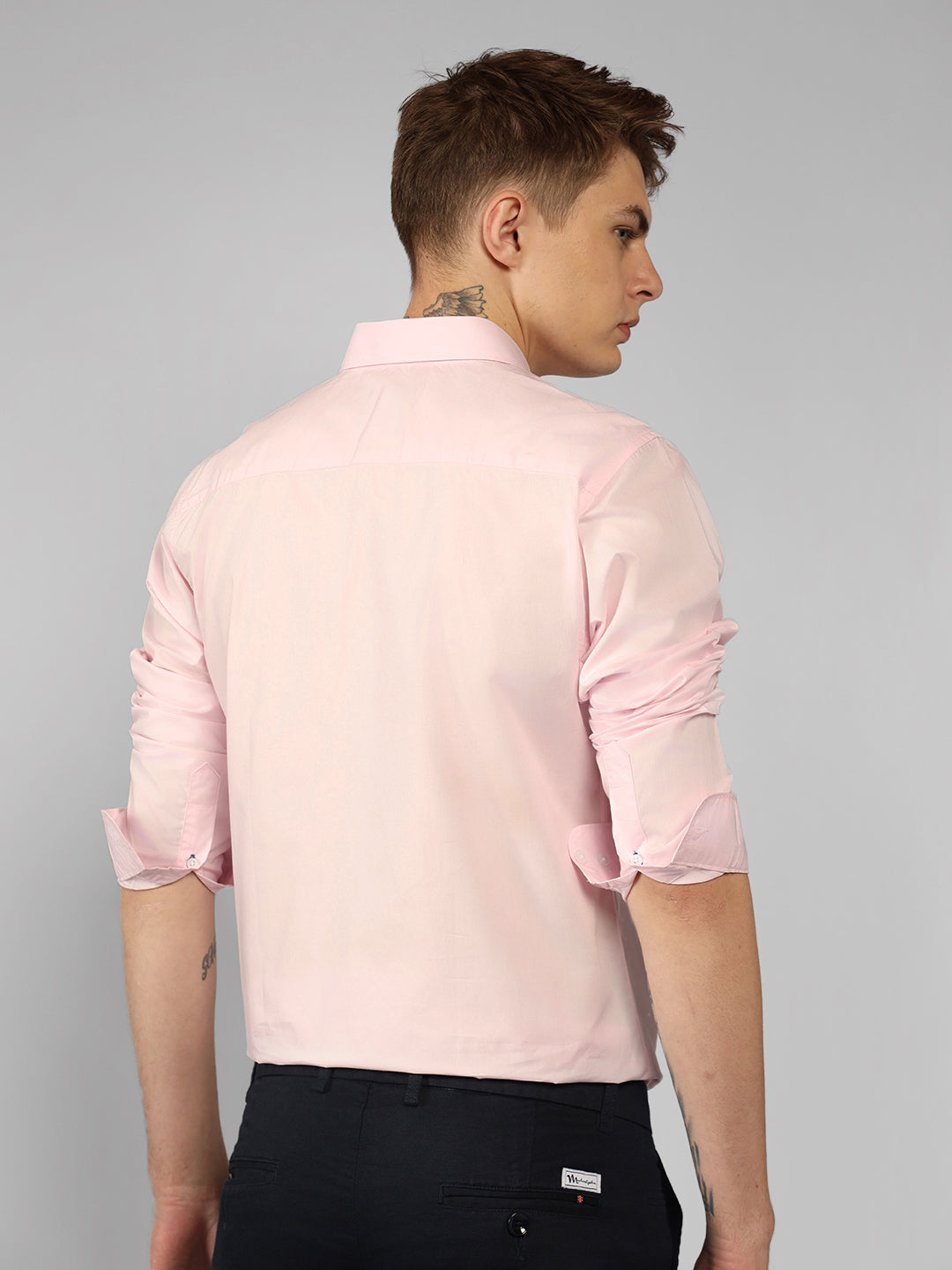 Men's Dusty Pink Solid Spread Collar Full Sleeve Regular Fit Shirt