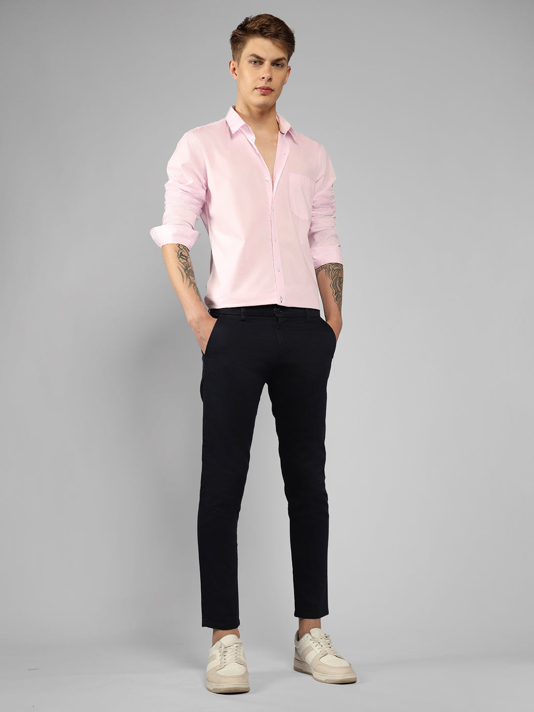 Men's Dusty Pink Solid Spread Collar Full Sleeve Regular Fit Shirt