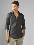 Men's Grey Solid Spread Collar Full Sleeve Regular Fit Shirt