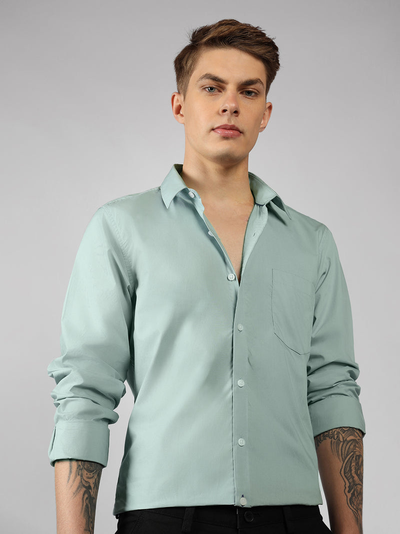 Men's Sage Green Solid Spread Collar Full Sleeve Regular Fit Shirt