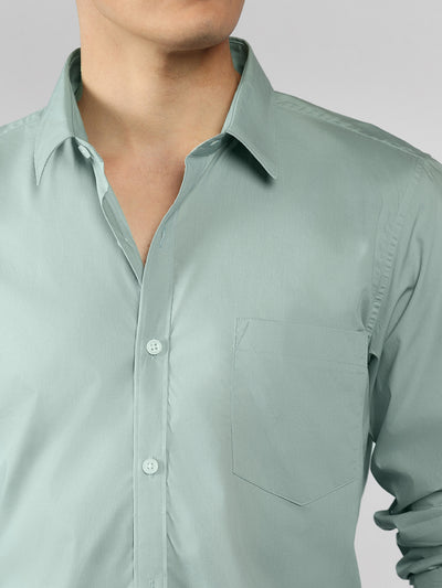 Men's Sage Green Solid Spread Collar Full Sleeve Regular Fit Shirt