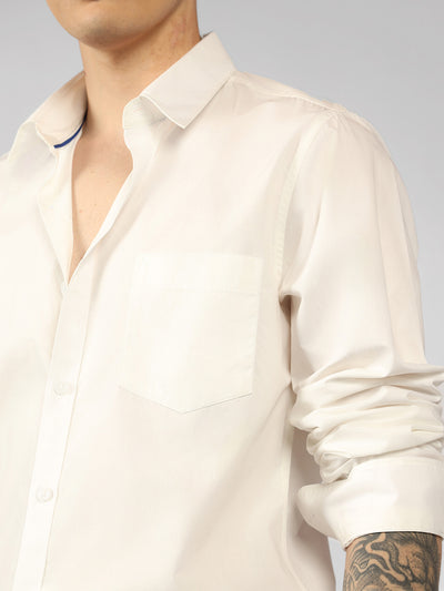 Men's White Solid Spread Collar Full Sleeve Regular Fit Shirt