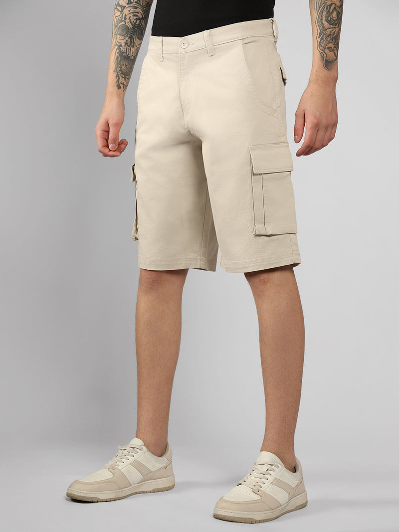 Men's Beige Solid Relaxed Fit Shorts