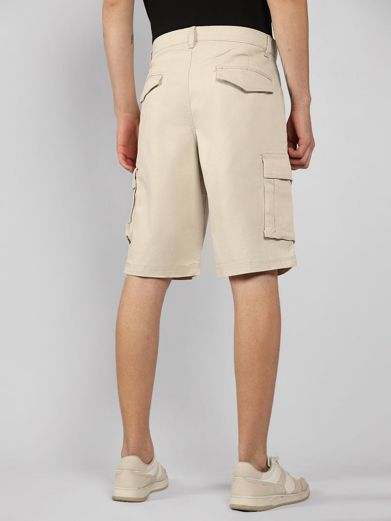 Men's Beige Solid Relaxed Fit Shorts