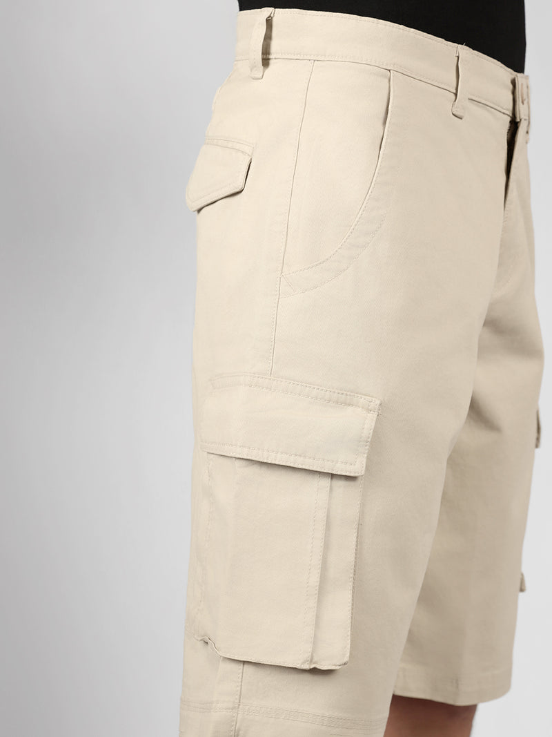 Men's Beige Solid Relaxed Fit Shorts