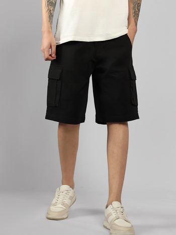 Men's Black Solid Relaxed Fit Shorts