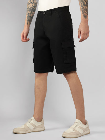 Men's Black Solid Relaxed Fit Shorts