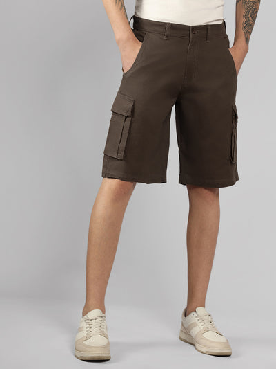 Men's Brown Solid Relaxed Fit Shorts