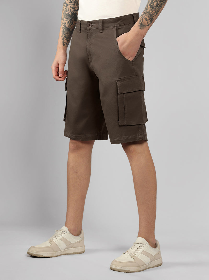 Men's Brown Solid Relaxed Fit Shorts