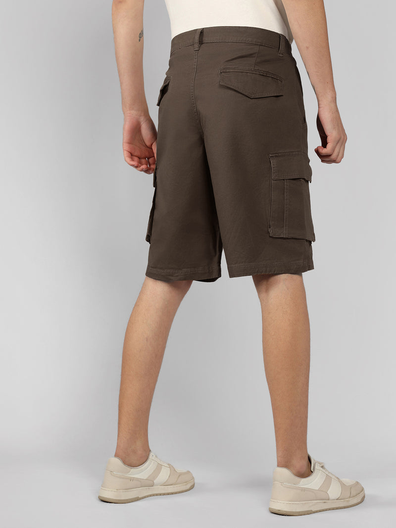 Men's Brown Solid Relaxed Fit Shorts