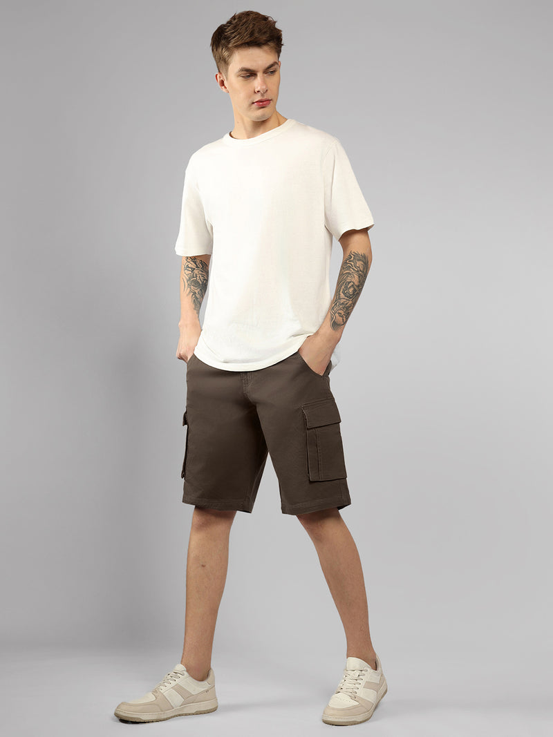 Men's Brown Solid Relaxed Fit Shorts