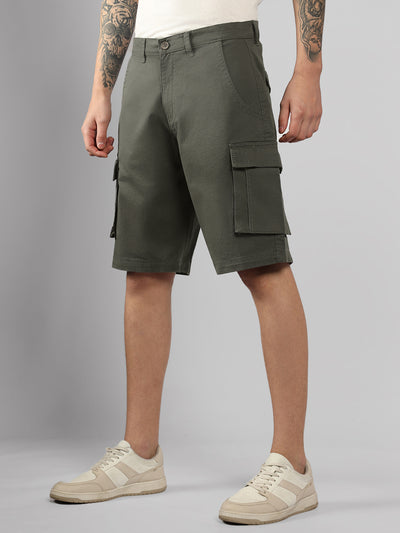 Men's Light Grey Solid Relaxed Fit Shorts