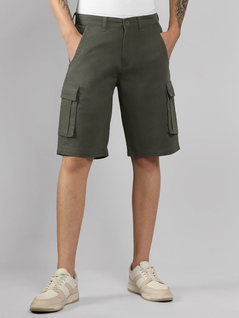 Men's Light Grey Solid Relaxed Fit Shorts