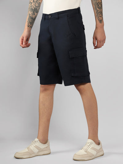 Men's Navy Solid Relaxed Fit Shorts