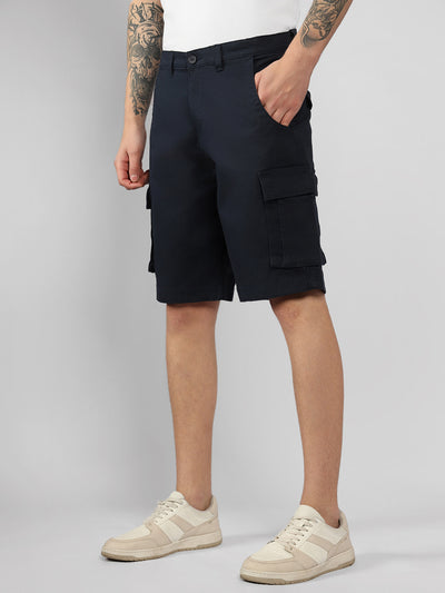 Men's Navy Solid Relaxed Fit Shorts