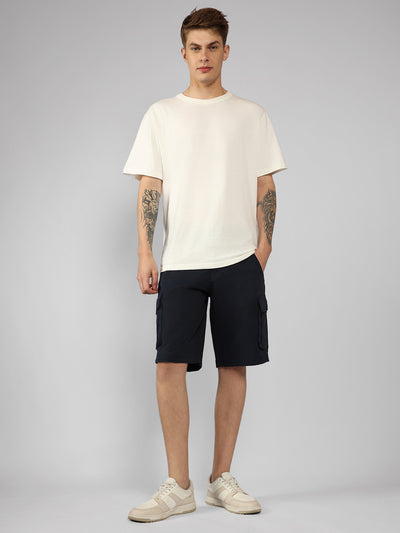 Men's Navy Solid Relaxed Fit Shorts