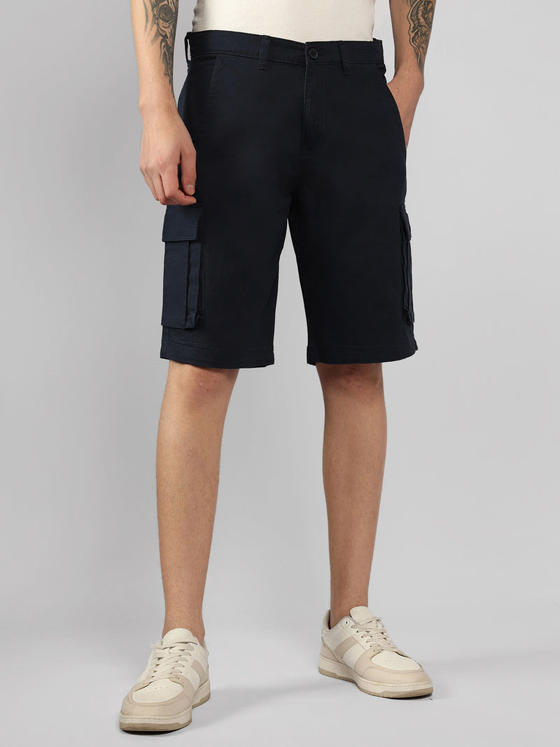 Men's Navy Solid Relaxed Fit Shorts