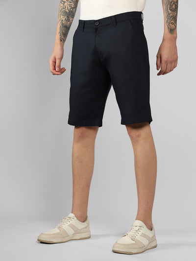 Men's Navy Solid Regular Fit Shorts