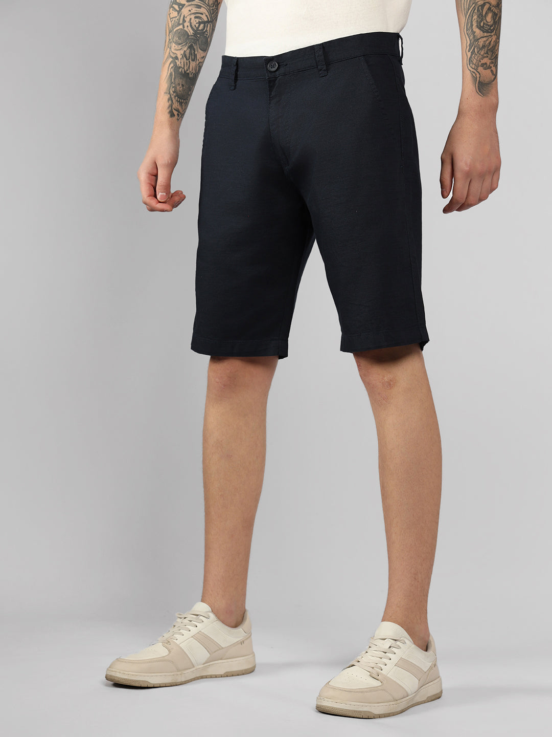 Men's Navy Solid Regular Fit Shorts