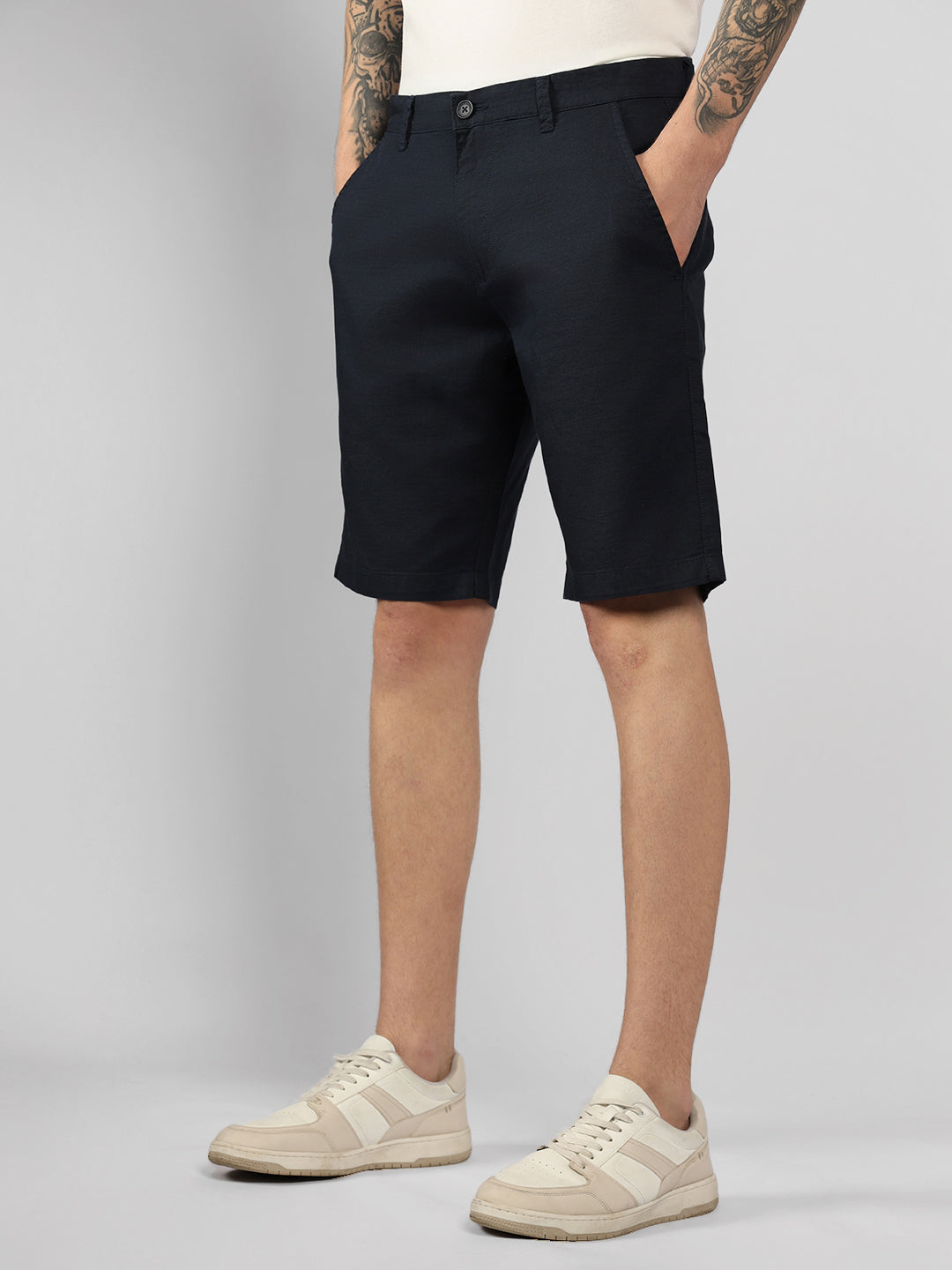 Men's Navy Solid Regular Fit Shorts