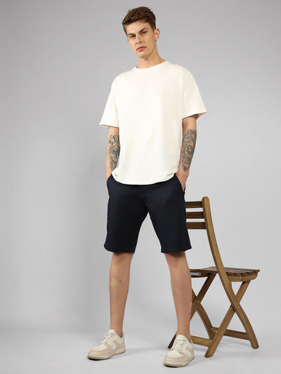 Men's Navy Solid Regular Fit Shorts