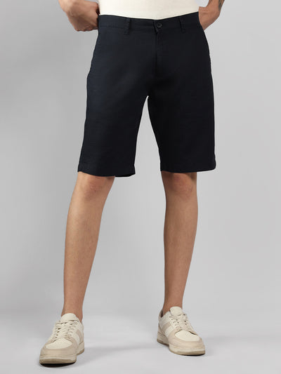 Men's Navy Solid Regular Fit Shorts