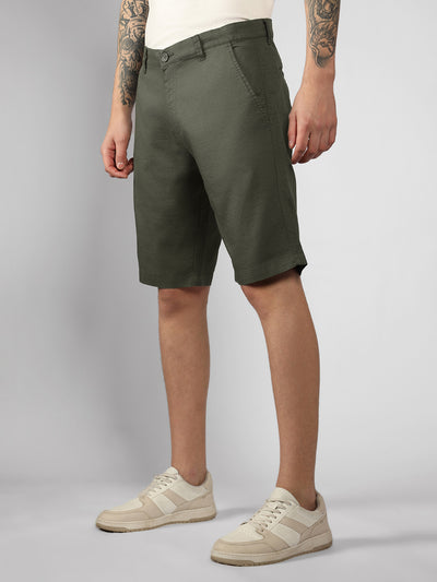 Men's Olive Solid Regular Fit Shorts