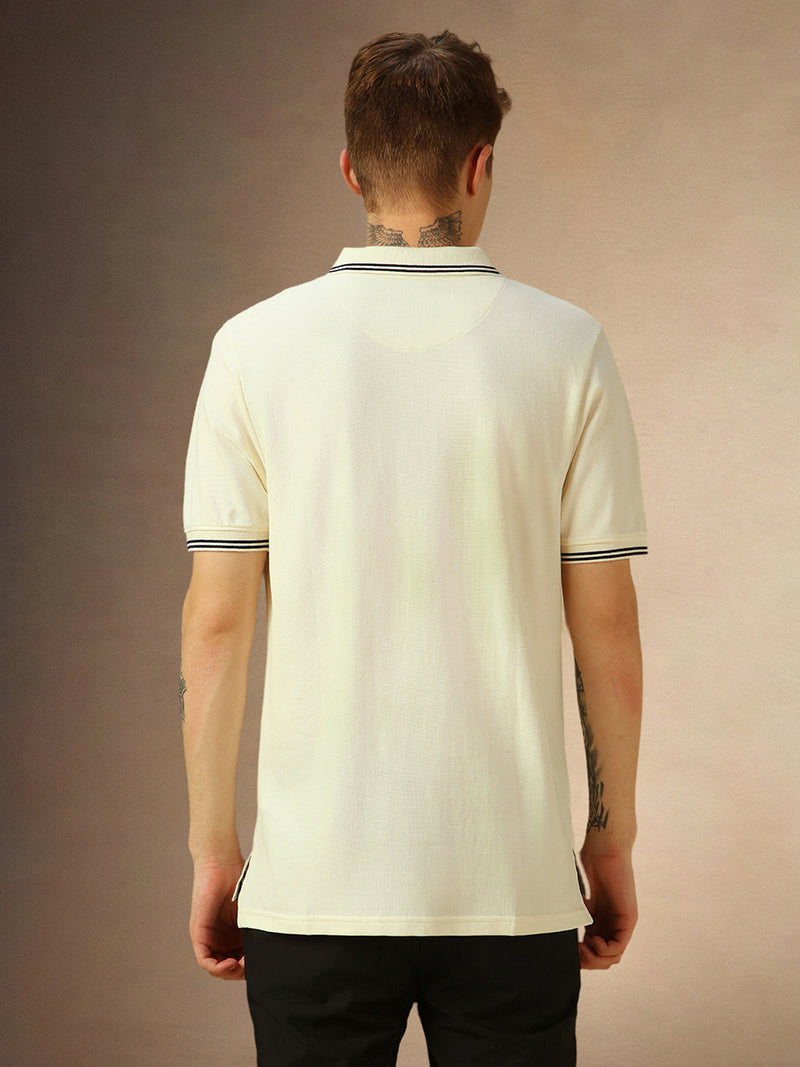 Men's White Solid Polo Collar Half Sleeves T-shirt