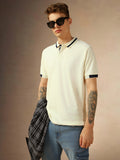 Men's White Solid Polo Collar Half Sleeves T-shirt