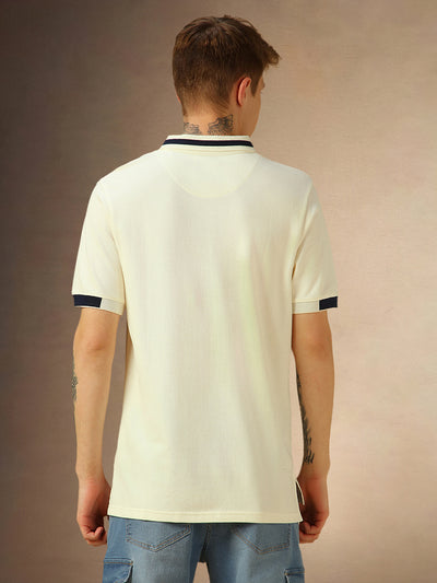 Men's White Solid Polo Collar Half Sleeves T-shirt