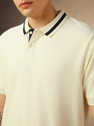 Men's White Solid Polo Collar Half Sleeves T-shirt