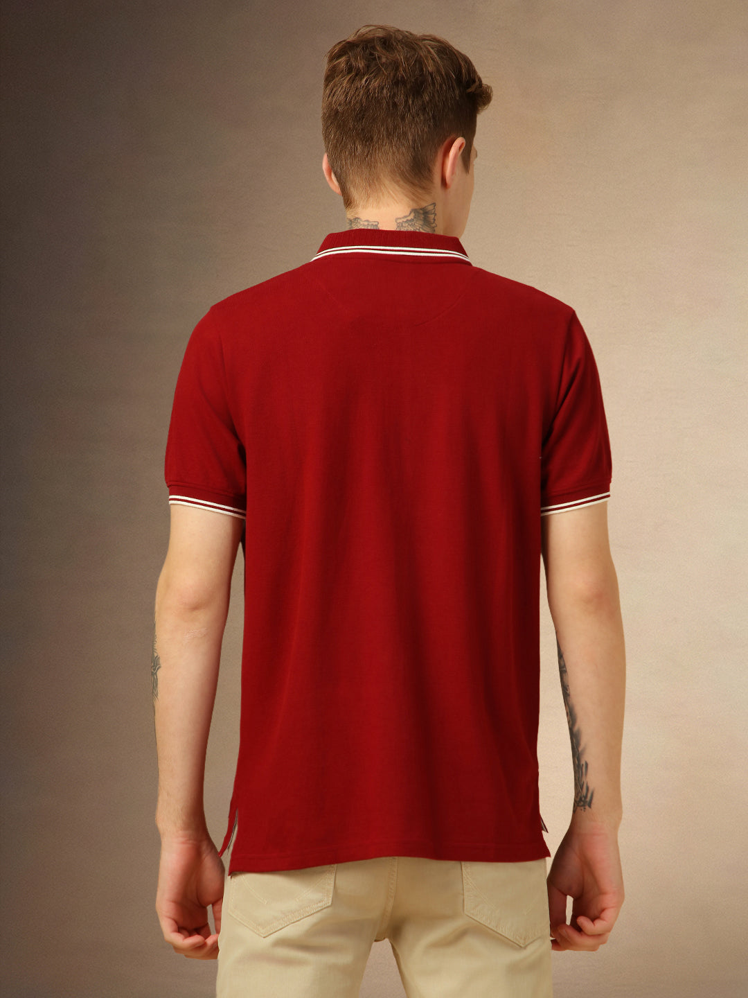 Men's Maroon Solid Polo Collar Half Sleeves T-shirt