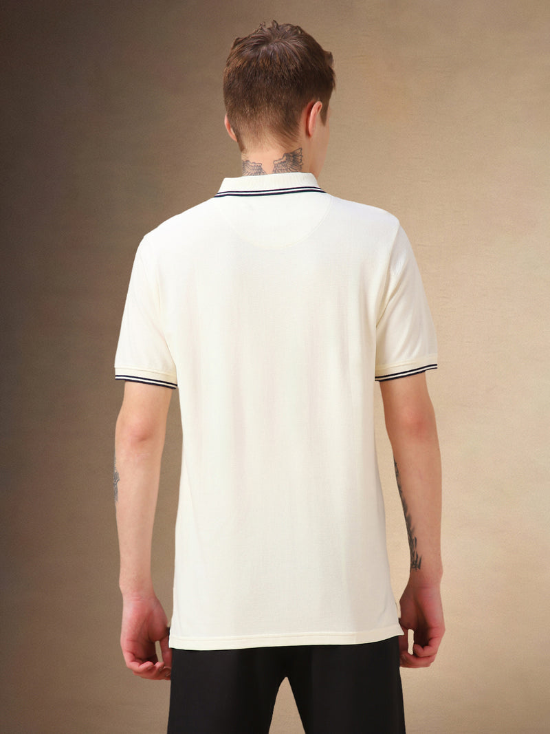 Men's White Solid Polo Collar Half Sleeves T-shirt