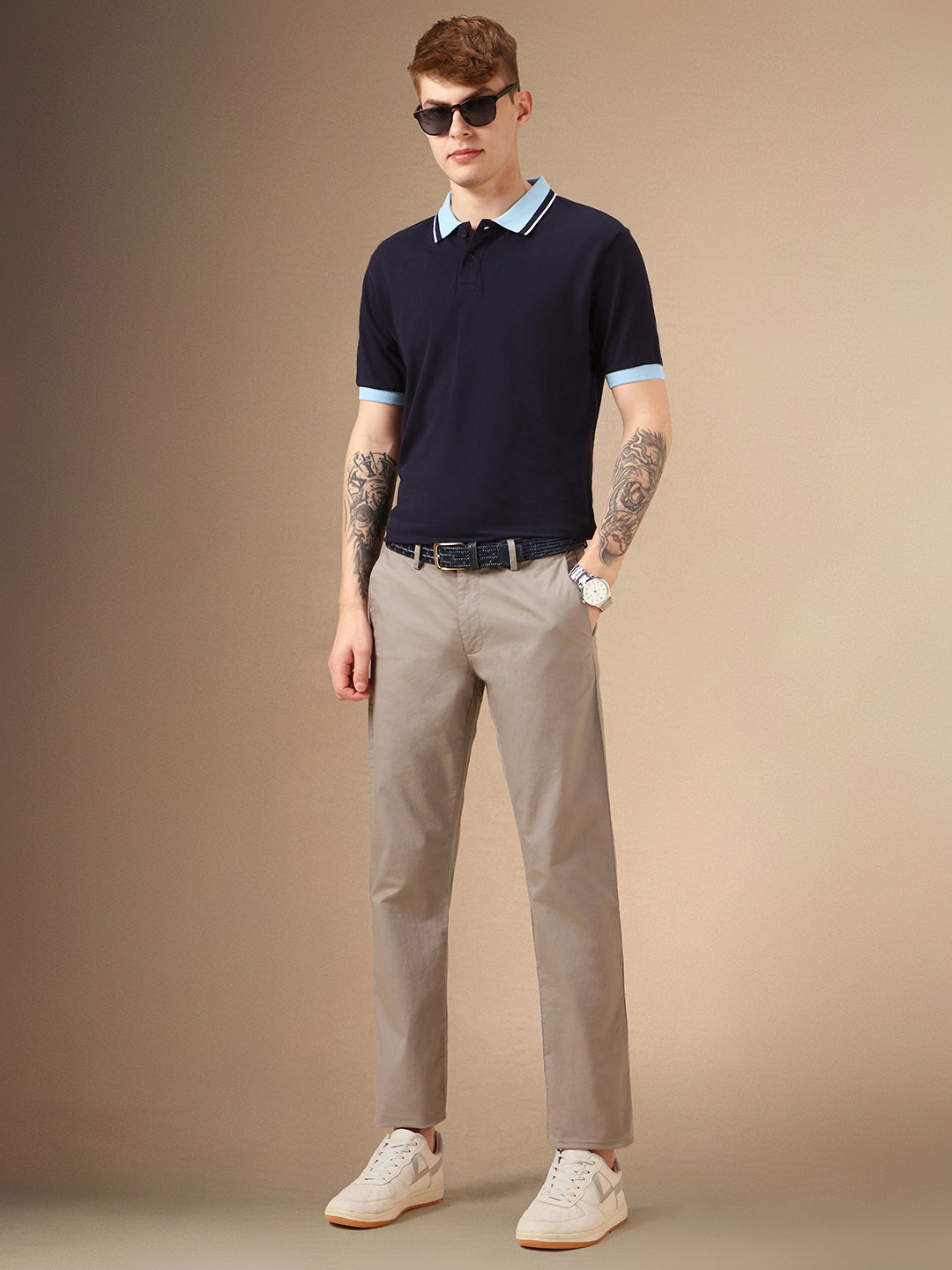 Men's Navy Solid Polo Collar Half Sleeve Casual T-Shirt