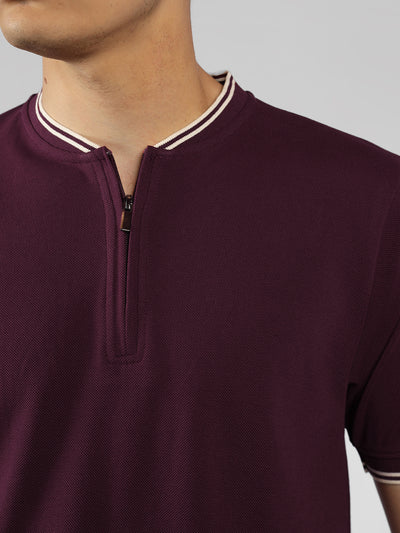 Men's Maroon Solid Henley Neck Half Sleeve Casual T-Shirt