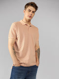 Men's Light Pink Printed Polo Collar Half Sleeve Casual T-Shirt