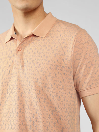 Men's Light Pink Printed Polo Collar Half Sleeve Casual T-Shirt